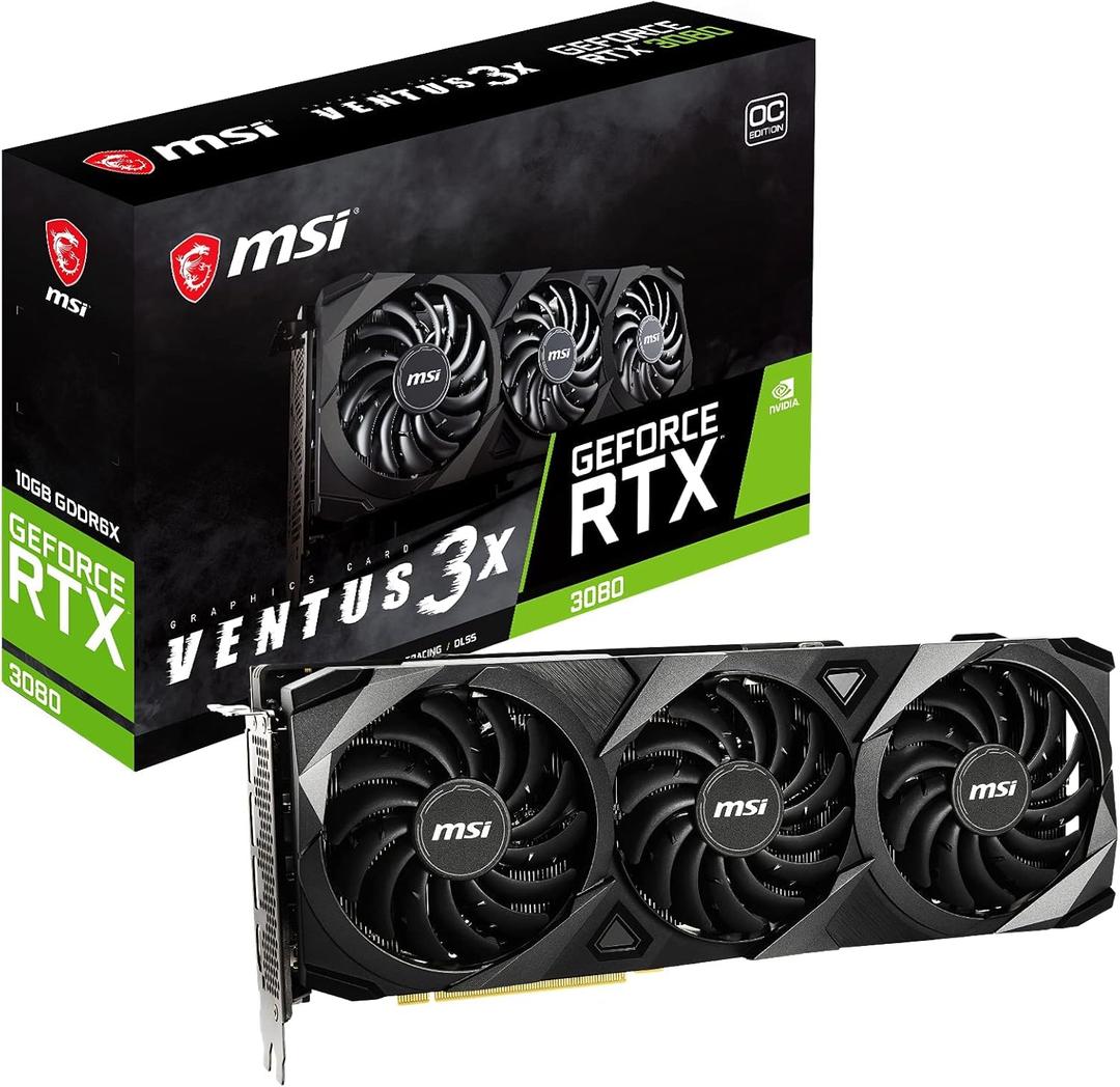 MSI Gaming GeForce RTX 3080 LHR 10GB GDRR6X 320-Bit HDMI/DP Nvlink Torx Fan 3 Ampere Architecture OC Graphics Card (RTX 3080 Ventus 3X 10G OC LHR) \