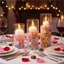 Ferrochef 266 Pcs Valentines Table Centerpieces Set 3 Glass Candle Holders 260 Conversation Heart 3 Floating Candles, Valentine's Day Tea Lights Votive Candle Holder Heart Filler for Party Home Decor