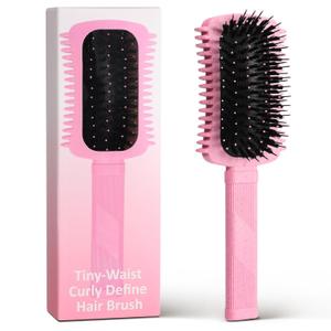 Curl Defining Brush Pink, Volume Curly Hair Brush for Effortlessly Detangling Shaping and Styling Women's Curls, Waves & Coils, Curly Hair Products, Reduce Frizz