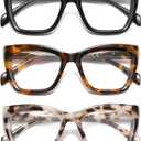 Oversized Reading Glasses Women Men Oprah Style Blue Light Blocking Computer Square Reader Spring Hinge Eyewear LK6085 (C1black+c2brown Tortoise+c3white) +1.75