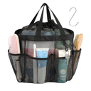 Mesh Shower Caddy Portable with Drawstring - Large 8 Pockets Dorm Room Essentials for Guys Girls with S Hook, Shower Bag Basket Tote for College Camping Gym Travel Toiletry Bathroom, Black