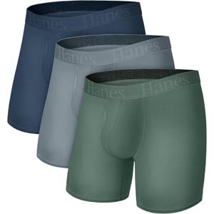 Hanes Men's Underwear, SuperSoft Viscose from Bamboo, 3-Pack, Sexy Men's Underwear, Short or Regular- Leg Boxer Briefs (Medium, Grey/Green/Navy)