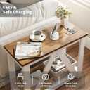 Farmhouse End Table, Narrow Side Table with Charging Station, Slim End Table with Storage Shelf for Small Spaces Living Room, Slim Nightstand for Bedroom, Rustic White and Honey Brown
