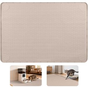 Cat Food Mat, 34" x 22" Large Silicone Pet Feeding Mat for Food and Water Bowls Non-Slip, Easy to Clean (Khaki)