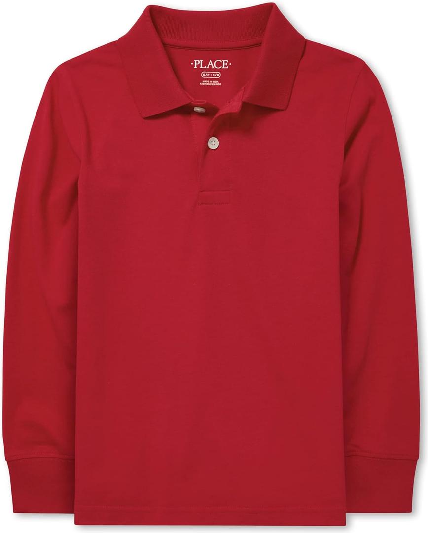 The Children's Place Boys' Long Sleeve Soft Jersey Knit Polo (Medium)