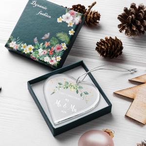 Wedding Gifts for Couple Christmas Ornaments Tree Hanging Decoration Newlywed Married Christmas 2023 Our First Christmas as Mr. and Mrs. Ornament (Glass Green Leaves)