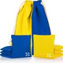 Professional Cornhole Bags - Set of 8 Regulation All Weather Double Sided - Sticky Side/Slick Side Bean Bags for Pro Corn Hole Game (Yellow & Blue)