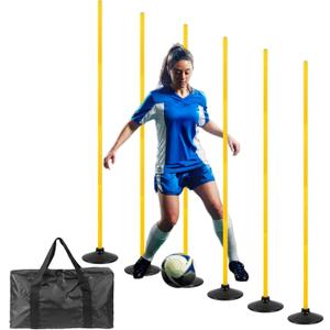 6 Pcs 5 FT Adjustable Agility Training Poles for Soccer,Basketball,Football, Horse,Dog-Speed and Agility Training Equipment Sports Training Poles with Rubber Bases and Bag