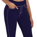 Sunzel Flare Leggings for Women High Waist Jean Style Workout Leggings with Pockets Tummy Control Wide Leg Flared Yoga Pants 30" Inseam Navy Blue Small