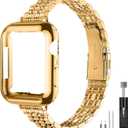 Slim Watch Band Compatible with Apple Watch 41mm 45mm 42mm 44mm 40mm 38mm Metal stainless steel Watchband suitable for iWatch 9/8/7/6/5/4/3/2/1/SE series Women Luxury strap (Gold)