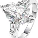 DCFSHEE Classic Platinum Plated Marquise Cut and Baguette CZ Cubic Zirconia Engagement Ring 3-Stone Wedding Promise Rings for Her (US Size 6)