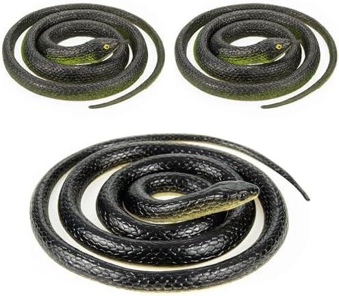 NAKIMO 3 Pieces Realistic Rubber Snake 50” & 31.5” Fake Snake Toy for Garden Props and Practical Joke