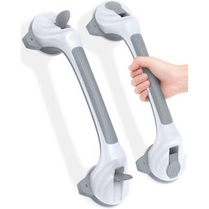 Grab Bars for Shower, 16.7" Shower Grab Bars for Seniors, Heavy Duty Suction Cup Shower Handle with Safety Indicators, No-Drill Anti-Slip Bathroom Shower Bars for Elderly & Handicap, 2 Pack