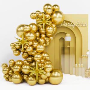 PartyWoo Metallic Gold Star Balloons 110pcs Different Sizes 18 12 10 5 Inch Pack 22 Inch Gold Spike Star Explosion Foil Mylar Balloon Arch Kit for Birthday Engagement Party Decorations Gold-G101