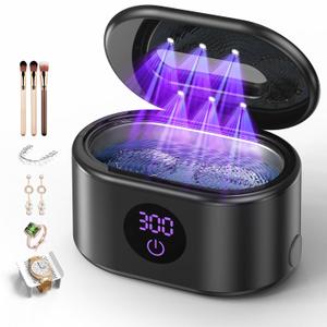 Ultrasonic Jewelry Cleaner, 48KHz Ultrasonic Cleaner Machine with 20oz 304 Stainless Steel Tank, Dual Modes & LED Display - for Jewelry, Eyeglasses, Watches, Dentures, Retainers & More-Black