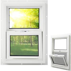 Pushglossy 14" x 21" Mobile Home Window Insulated Vinyl Low E Mobile Home Windows Replacement, Lower Tilt Sash Screen Included, Clear Double Pane Glass, Single Hung for House Basement Parts, White