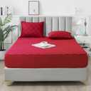 Waterproof Mattress Protector - Queen Size Mattress Pad Silent & Fitted Sheet Style | Full Bed Protection for Kids, Pets, Adults | Hypoallergenic, Machine Washable (Red, Queen)