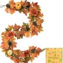 Artificial Fall Maple Leaves Garland Hanging Vine 6Ft Fake Pumpkin Pine Berries Autumn Decoration Garland Decor for Fireplace Home Doorway Party Indoor Outdoor (Style 1)