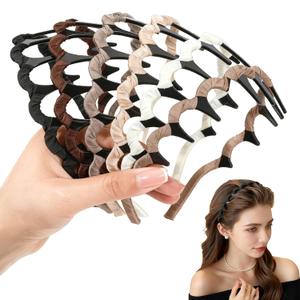 Auseibeely 6 Pcs Zig Zag Headbands for Women, Non Slip Wavy Comb Headband with Teeth, Plastic U Shape High Skull Headband for Girls Teen Men, Fashion 90s Hair Accessories, Ideal for Gifts