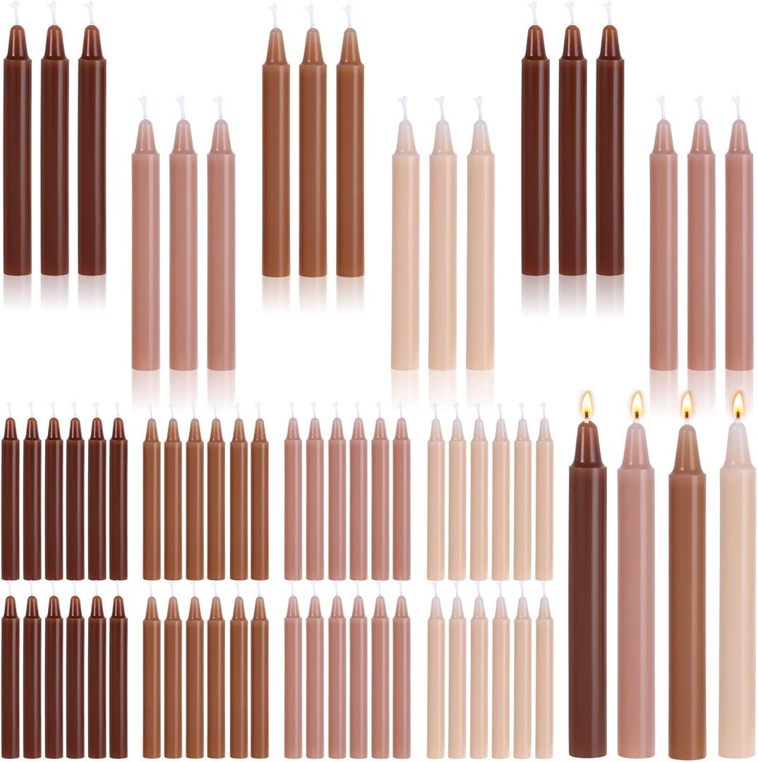 Nuanchu 100pcs Brown Spell Candles 4 Inch Unscented Mini Taper Candle Candlesticks Gradient Color for Chime Holders, Meditation, Birthday, Holiday Decoration, Ideal for Witches