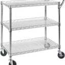 Heavy Duty 3 Tier Rolling Utility Kitchen Cart on Wheels,Large 45"L x 17 1/2"D x 45"H Metal Serving Cart Commercial Grade with Wire Shelving and Handle Bar for Office School Church Kitchen Hardware