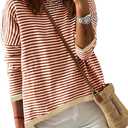 Dokotoo Women Cotton Sweaters Casual Crewneck Knitted Long Sleeve Winter Trendy Striped Top Colorblock Pullover Sweater Jumper Fall Outfits Brown Large