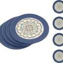 SHACOS 8 Inches Trivets for Hot Dishes, 4 Pieces Cotton and Felt Floral Pattern Trivet Mats for Kitchen, Hot Pads for Countertops and Table, Heat-Resistant Pot Holders for Hot Pots and Pans, Blue