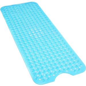 FLMHT Bath mat Non-Slip, Longer Bathtub mats, Shower mat, Innovative 310 Bubble Massage Suction Cups, Machine Washable, 40 x 16 inches, (Clear Blue)