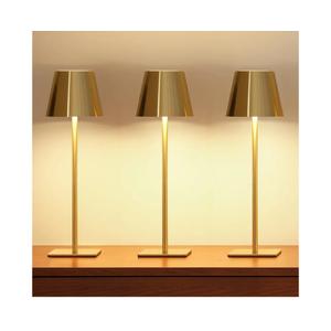 UME 3 Pack Cordless Table Lamp, Battery Operated Lamp - Portable Waterproof Rechargeable Table Lamp w/ 3 Color Temps & Stepless Dimming for Dinner, Desk, Cafe, Outdoor (Brushed Gold)