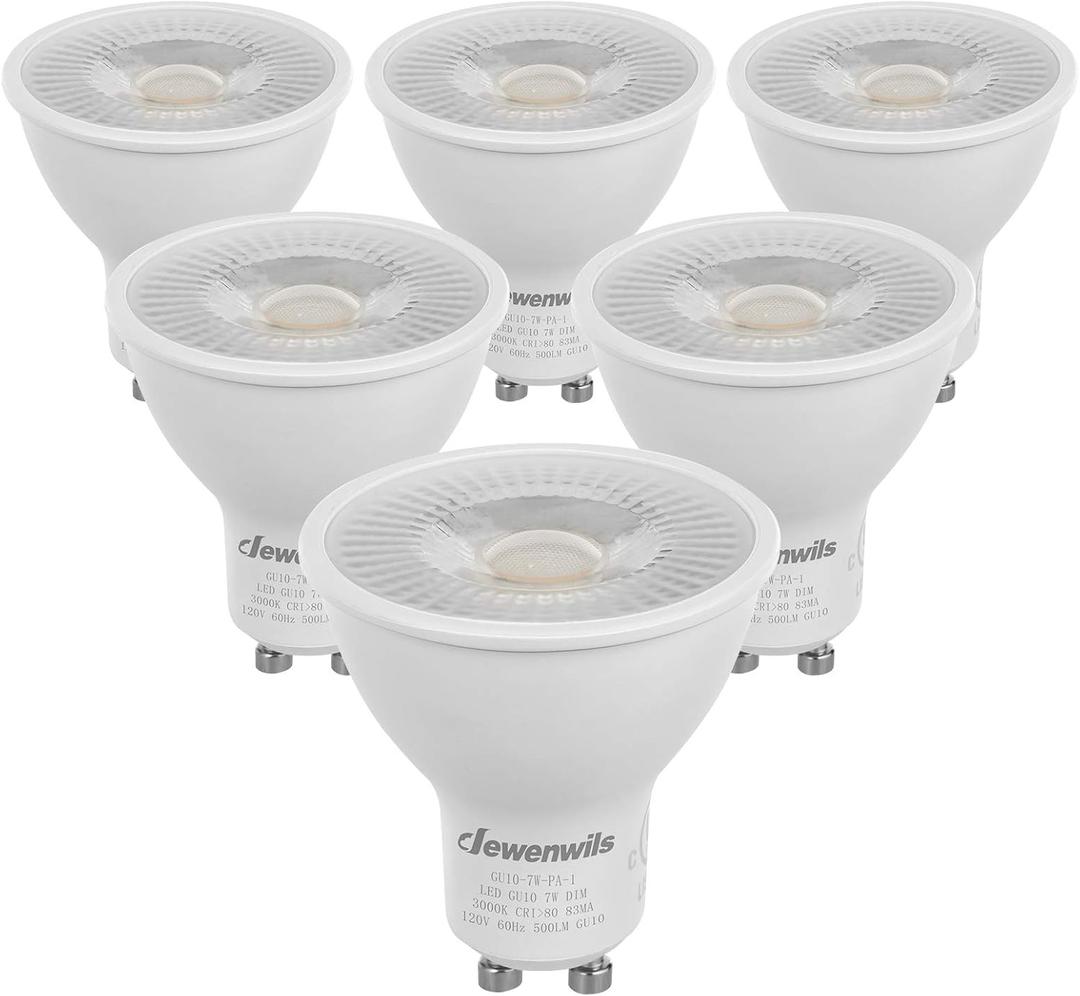 DEWENWILS 6-Pack GU10 LED Bulb Dimmable, 3000K Warm White GU10 Bulb Replacement for Track Lighting, 500LM, 7W(50W Equivalent) LED Light Bulb for Kitchen, Range Hood, Living Room, Bedroom