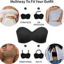 Woobilly Strapless Bra, Non-Slip Convertible Full Support Push Up Bras, Non Padded Side Smoothing Bra Bandeau (Black, M)