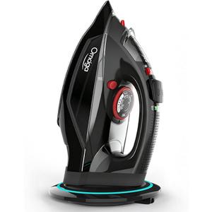 OMAIGA Cordless Iron for Clothes, 1500W Steam Iron with NonStick Ceramic Soleplate, Auto Shut Off, SelfClean, Burst of Steam, Anticalc, 3 Temperature Settings, 11.84oz Water Tank, Black
