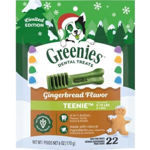 Greenies Teenie Natural Dental Dog Treats, Gingerbread Flavor, 22 Count (EXP 01/27/29)