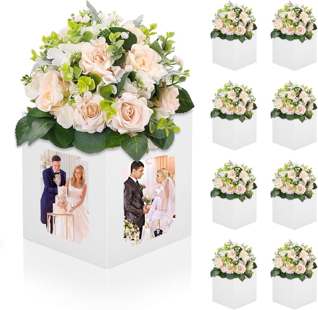 8Pcs Wedding Table Centerpieces Box 6/7 Inch Picture Display Reusable Photo Props Box Frame for Congrats Grad Wedding Decor Flower Arrangements, White