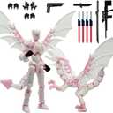 T13 3D Printed Action Figure Set with Flying Dragon, Multi Joint Movable, Already Assembled, Plastic Robot Toy Figures for Boys Ages 3+, Halloween Theme (Pink)