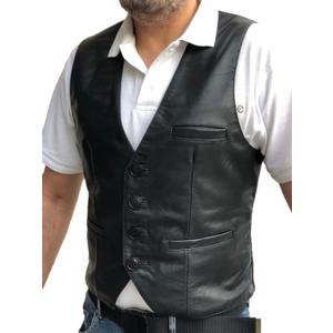 Mens Real Sheep Leather Casual Western Vintage Biker Motorcycle Cruise Riding Vest Conceal Pockets Black Slim Fit (Medium)