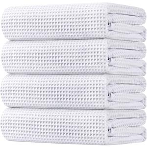 HOMEXCEL Waffle Bath Towels Set 4 Pack, Premium Microfiber Bathroom Towels, Ultra Soft, Lightweight, Highly Absorbent and Quick Dry Towel for Bathroom, Gym, Shower, Hotel, and Spa, 30 x 60 Inch, White