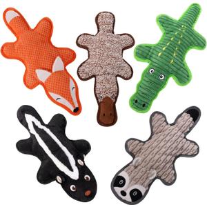 5 Pack No Stuffing Squeaky Dog Toys for Large Dogs - Interactive Durable Plush Chew Toy with Crinkle Paper, Safe Pet Toy for Small to Large Breed, Ideal for Puppy Gifts & Tug of War Toys (Multicolor)