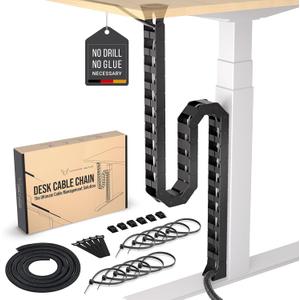 Under Desk Cable Management Vertebrae - Perfect for Sit Stand Desk - Wire Management - Adjustable Length - Flexible Cable Spine - Black, 133 cm