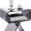 Acrylic Nightstand Side Table Modern Design Clear Home Decor Display End Table for Living Room (Black)