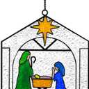 Nativity Scene Suncatcher Stained Glass Christmas Window Decor 5" The Savior is Born Suncatcher Christmas Jesus Window Ornament Hanging Holiday Housewarming Gift for Friends