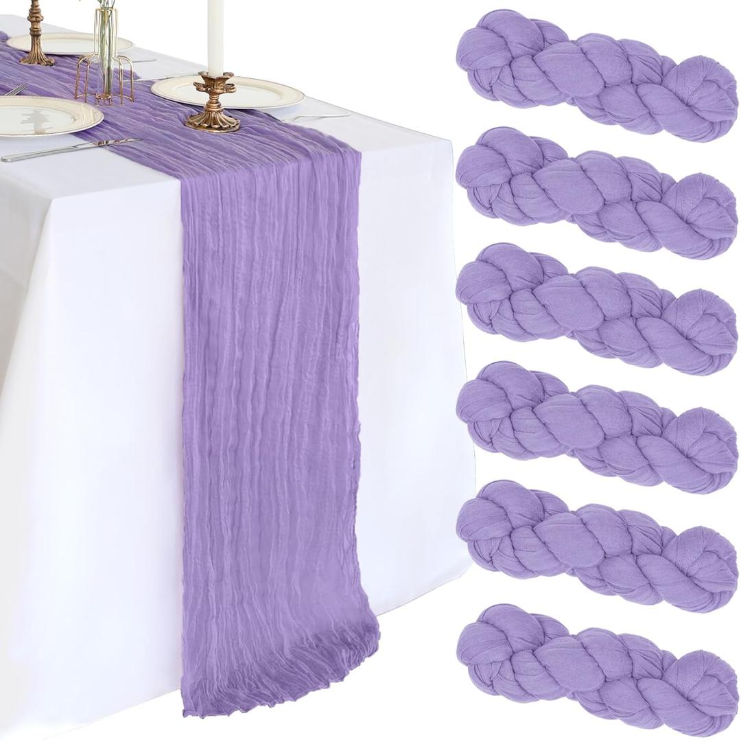 6 Pack 10FT Lavender Purple Cheesecloth Table Runner 120 Inch Long Gauze Rustic Boho Cheese Cloth Table Runner Sheer Fabric for Easter Wedding Party Birthday Baby Shower Spring Home Dcor