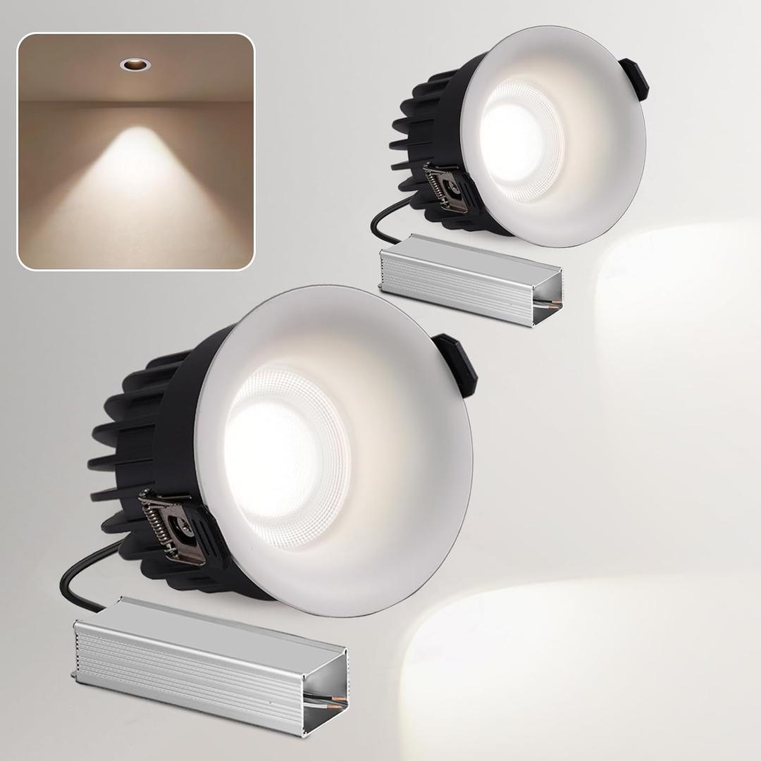 3 Inch Recessed Led Lights, IP65 Waterproof Recessed Lights, Trimless Soffit Canless Light, 3000-6000K Selectable, 10W 1200LM White Round Recessed Lighting for Living Room,Kitchen,Bathroom (2 PCS)