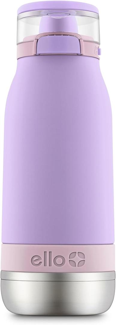 Ello Emma 14oz Vacuum Insulated Stainless Steel Kids Water Bottle with Straw and Built-in Carrying Handle and Leak-Proof Locking Lid for School Backpack, Lunchbox and Outdoor Sports (Lilac/Cashmere Pink)