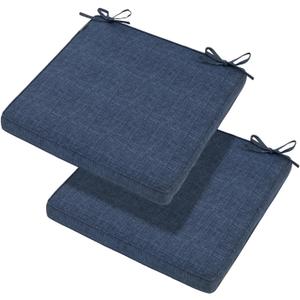 Magpie Fabrics Indoor Outdoor Waterproof Square Chair Cushion, 18" x 18" x 2.5", 2 Pack, Water Resistant Seat Cushions, for Patio Garden Office, Navy Textured
