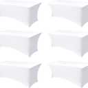 Table Cover for 6 foot Rectangle Tables-6 Pack White Fitted Stretch Tablecloth-Elastic Spandex 6ft Folding Tablecloths for Party, Vendor Booth Display, Banquet Buffet Event, Craft Trade Show