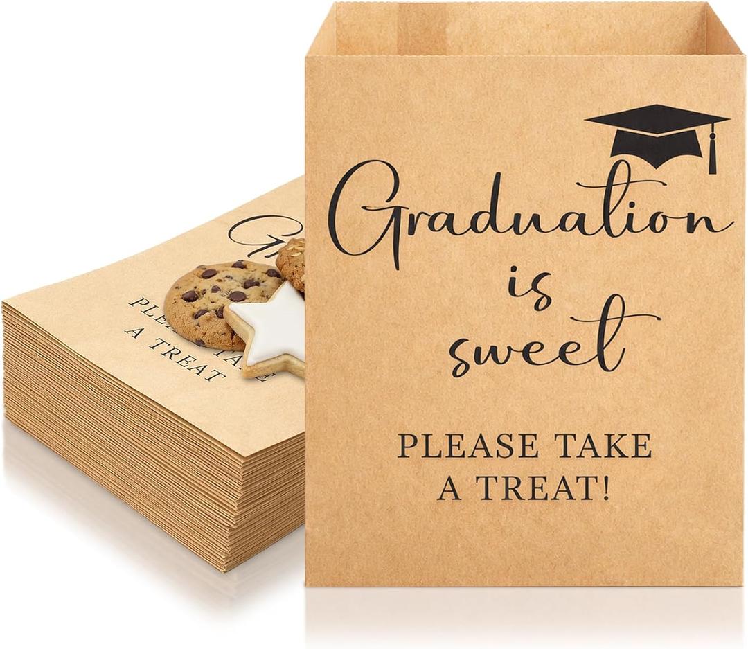 Teenyyou 100 Pcs Graduation Party Favors 2026 Congrats Grad Treat Bags 5 x 7'' Graduation Is Sweet Kraft Paper Bag Small Gift Wrapping for Cookie Candy Popcorn Snack Supplies(Brown)