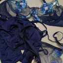 Kaei&Shi Floral Embroidered Garter Belt Set,Sheer Lingerie Sets for Women Sexy,Wedding Night Valentines Boudoir Outfits (16, Blue)