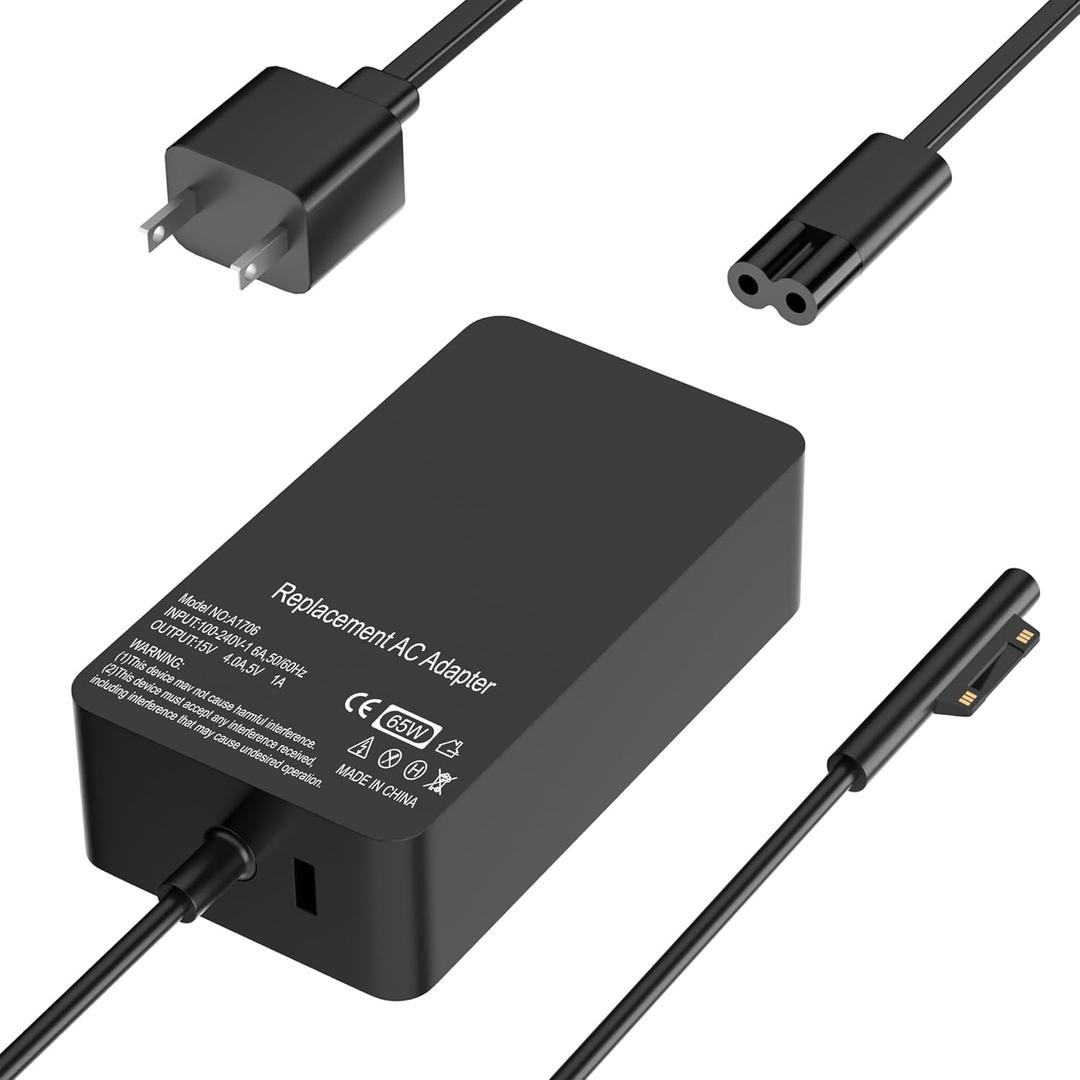 65W Surface Pro Charger Compatible with Microsoft Surface Pro 3 4 5 6 7 7+ 8 9 10 X Surface Laptop 5 4 3 2 1 Surface Book 3 2 1 Surface Go 4 3 2 1 Tablet Windows Replacement Charging Adapter