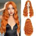 Long Orange Wavy Wigs for Women Middle Part 26 inch Natural Curly Synthetic Wig Heat Resistant Fiber Wigs for Daily Party Use